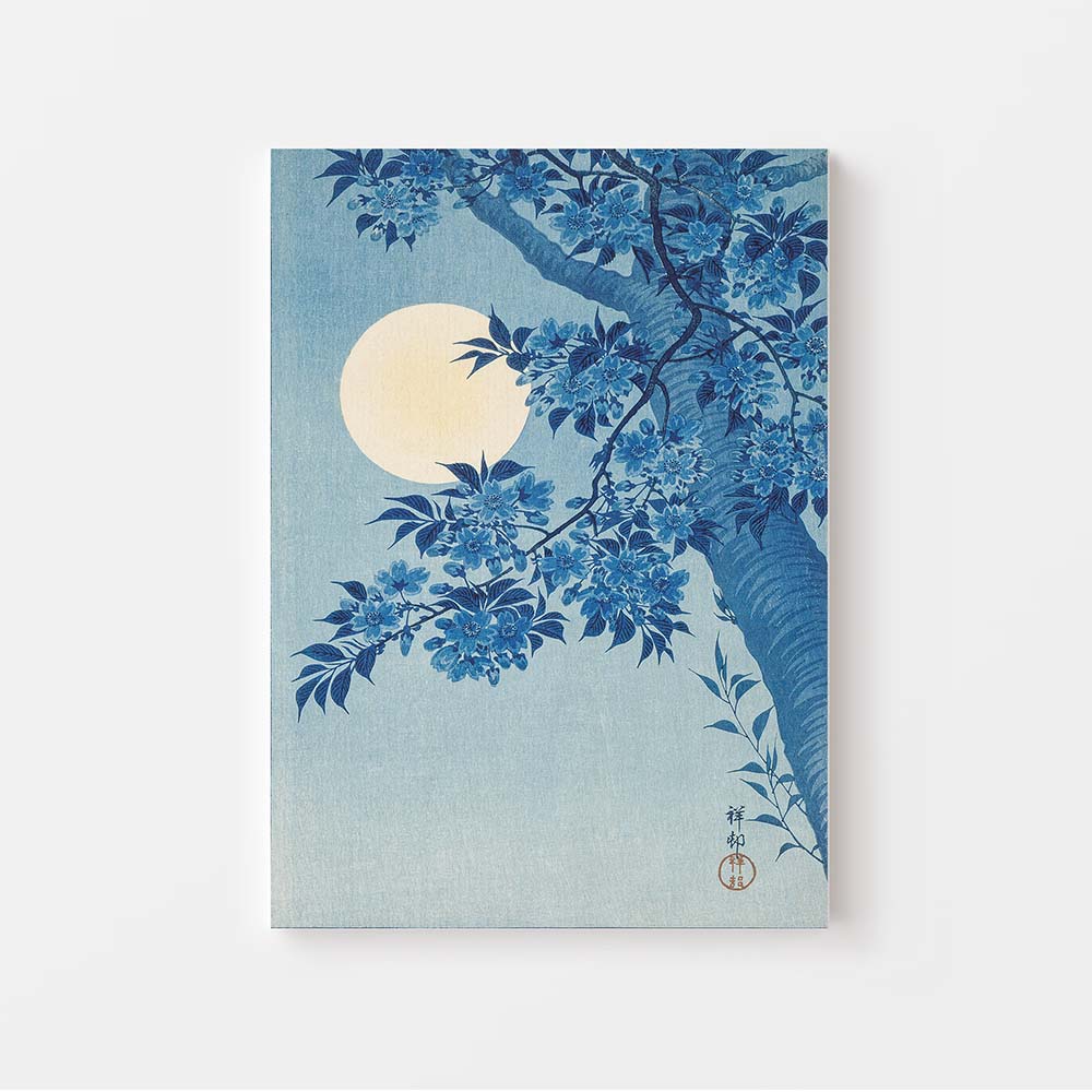 Ohara Koson een Japanse Kunstenaar. 'Blossoming Cherry on a Moonlit Night' op een canvas met of zonder baklijst. Japanse kunst is perfect voor rust in huis.