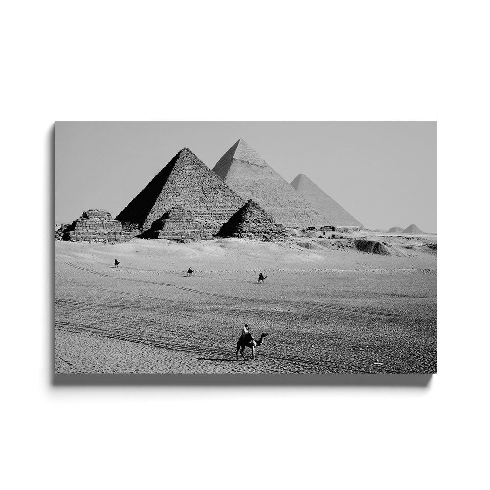 Fotografie van de piramides in Egypte in Zwart-wit als glasschilderij op groot formaat