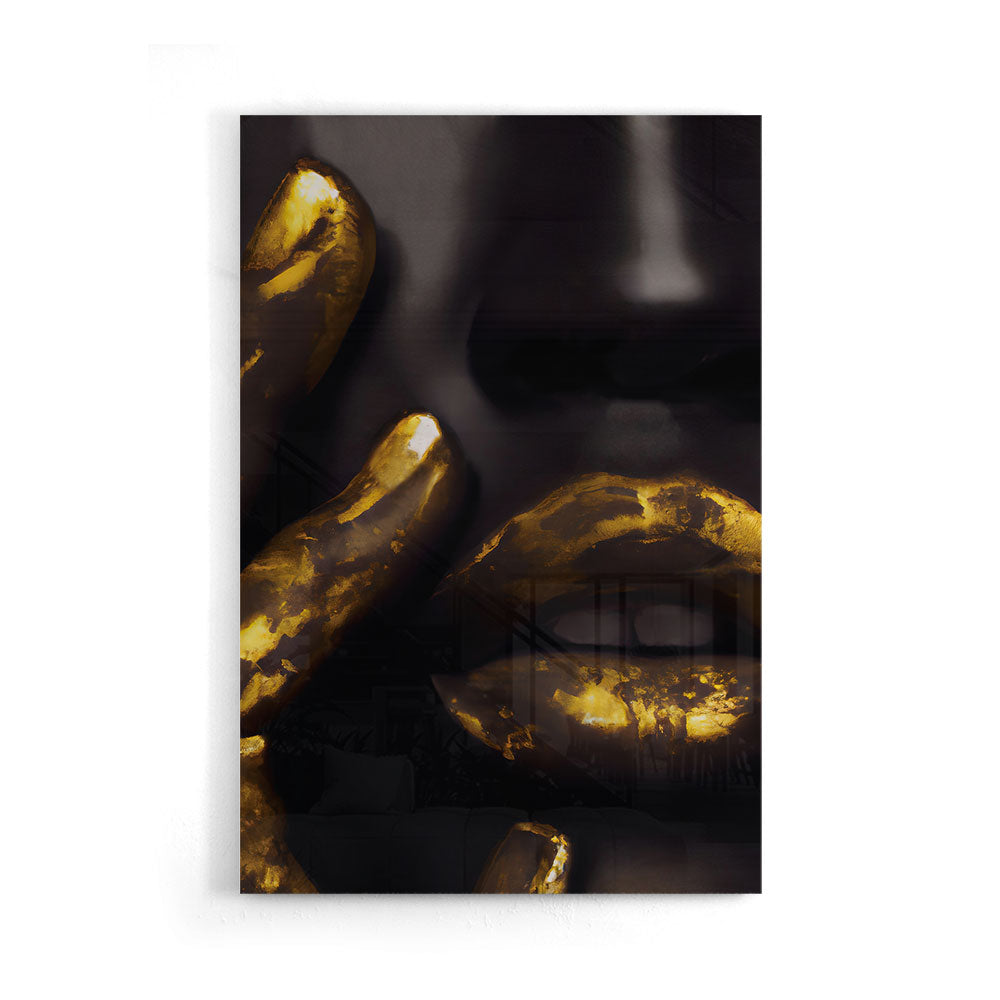Golden Lips Glasschilderij