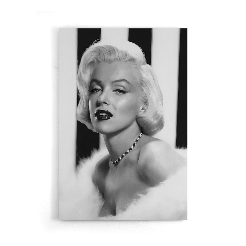 Fotografie van Marilyn Monroe in Zwart-wit als luxe glasschilderij op groot formaat
