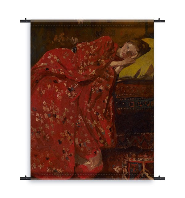 Wandkleed Breitner meisje in rode kimono textiel voor aan de muur