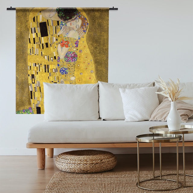Gustav Klimt - De Kus als Wandkleed textiel voor aan de muur
