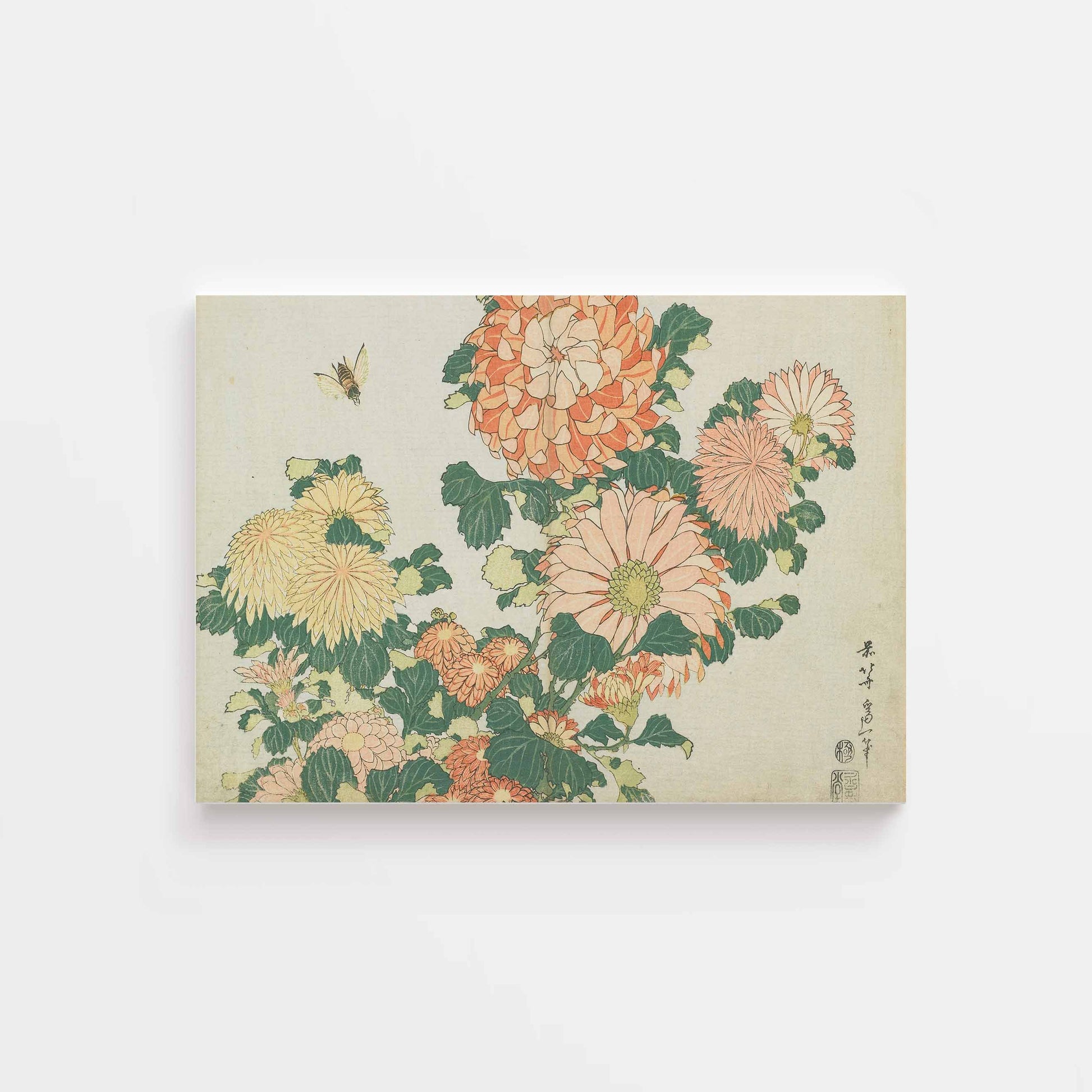 Hokusai japanse schilderij Chrysanthemums and Horsefly  op groot formaat Canvas