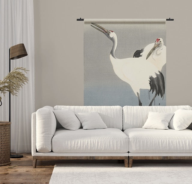 Ohara Koson - Crane bird als Wandkleed. Breng Japanse kunst in jouw interieur.