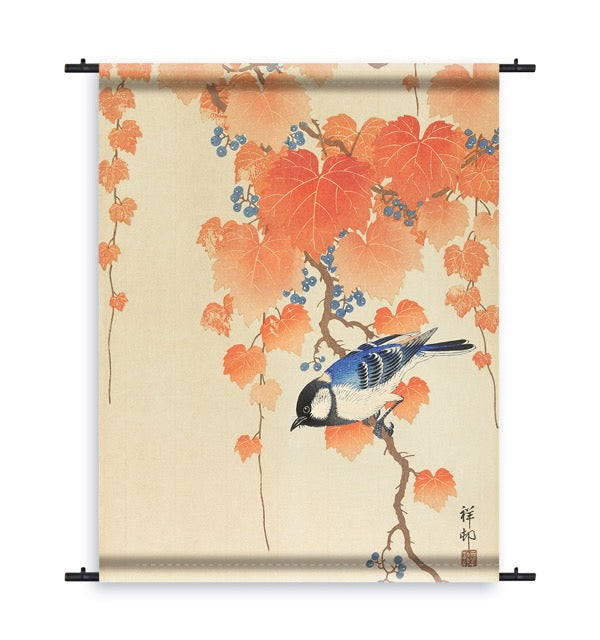 Ohara Koson - Great Tit on Paulownia Branch Wandkleed. Breng Japanse kunst in jouw interieur.