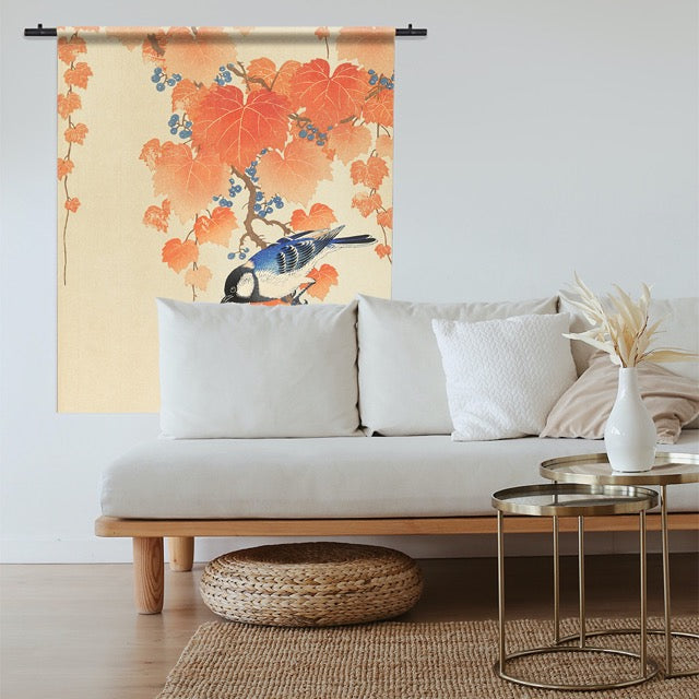 Ohara Koson - Great Tit on Paulownia Branch Wandkleed. Breng Japanse kunst in jouw interieur.