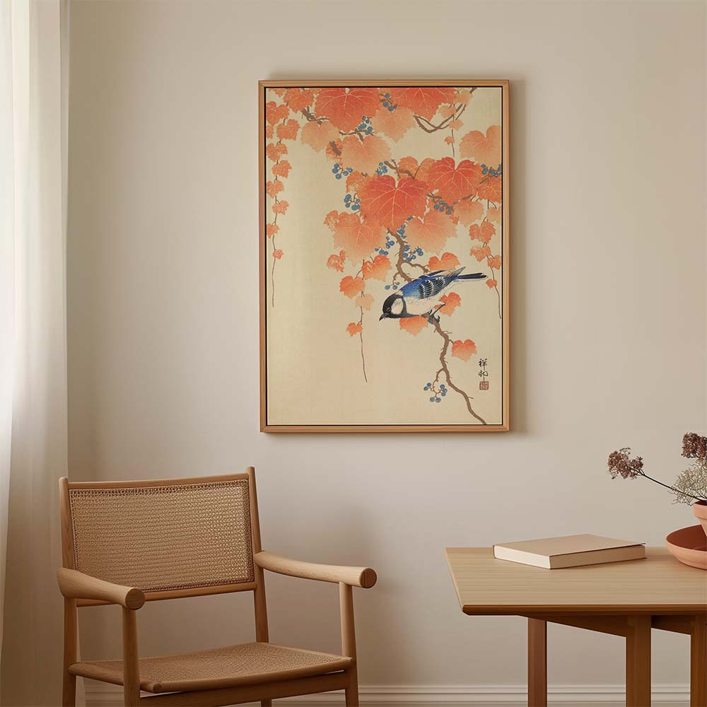 Ohara Koson met de print 'Great Tit on Paulownia Branch'. Haal Japanse kunst in huis met de schilderijen van XLkunst. Beschikbaar op groot canvas in baklijst.