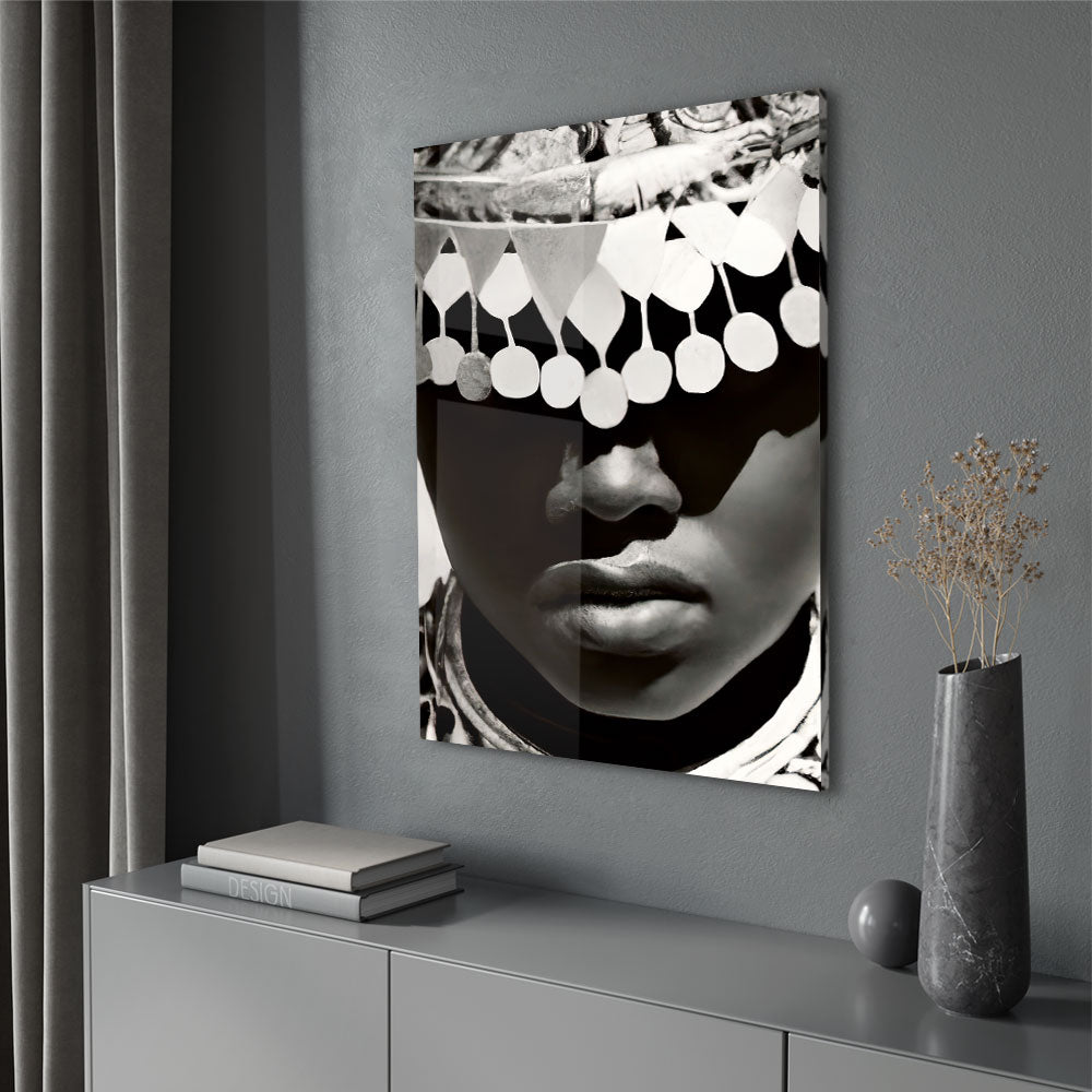 Close-up van man met zilveren accessoires Luxe glasschilderij