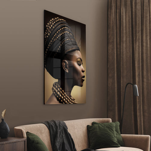 Close-up van Afrikaanse vrouw met traditionele kleding Luxe glasschilderij