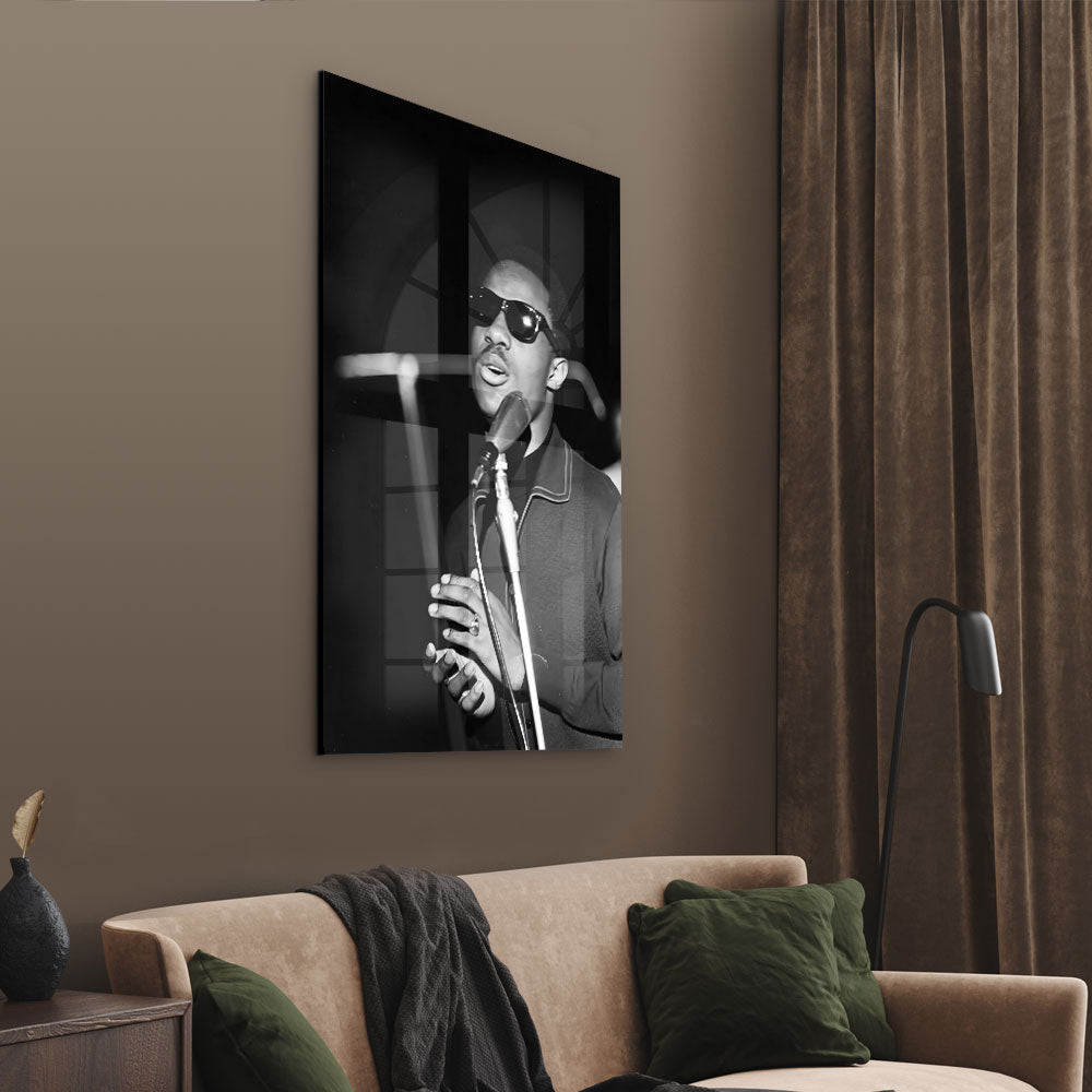 Stevie Wonder Glasschilderij